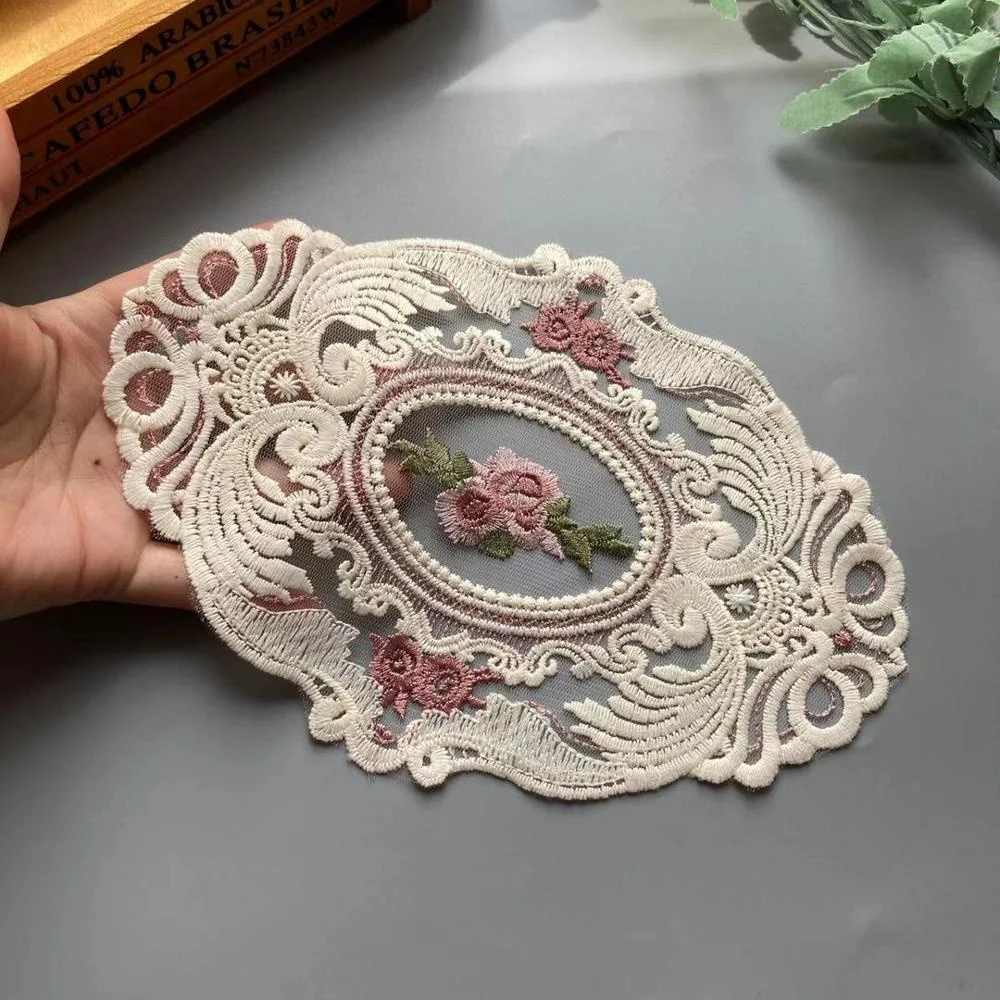 2 pcs Embroidered Flower Mesh Lace Ribbon Applique Trims for Covers Curtain Home Textiles Sewing Strip Ribbon Lace Fabric 23cm