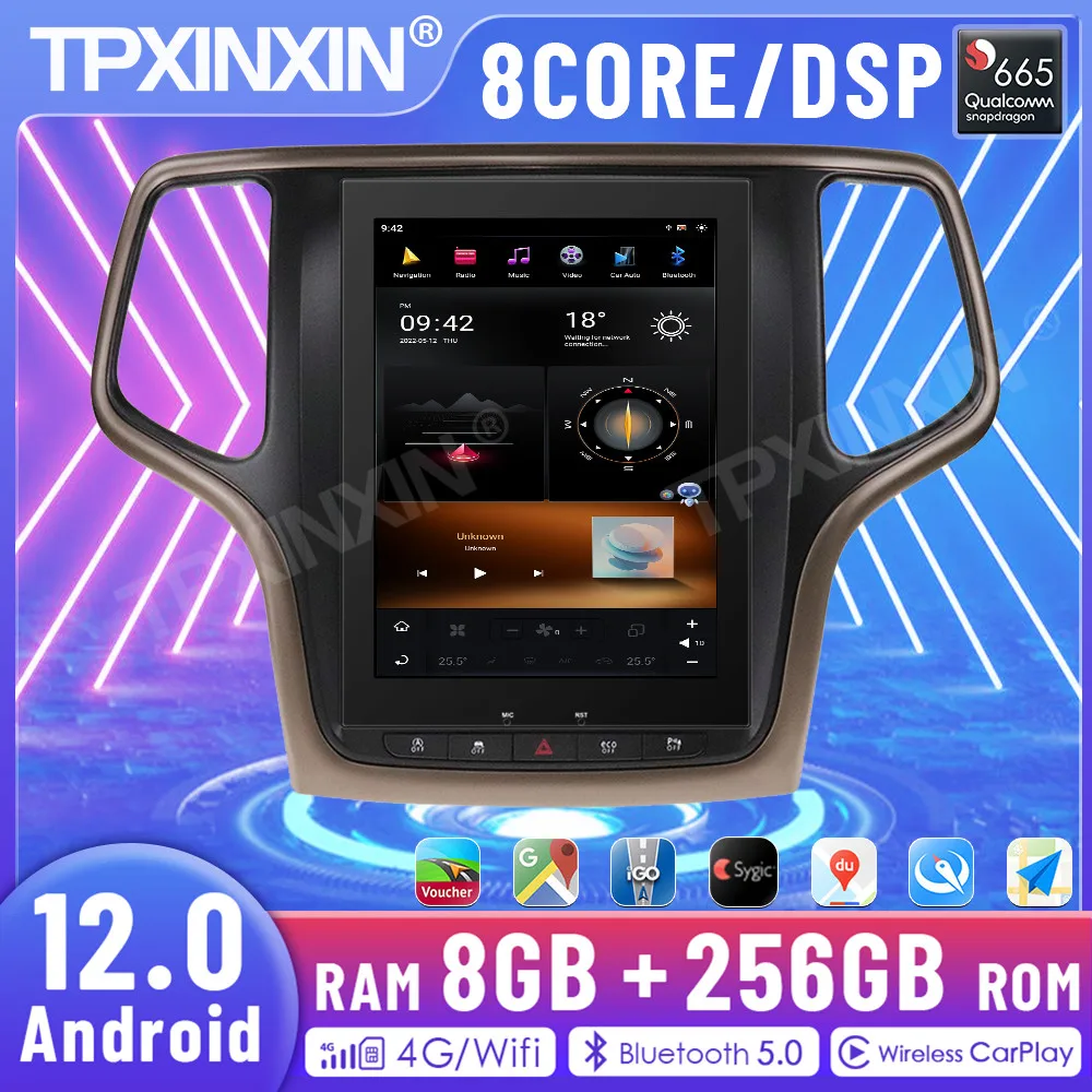 For Jeep Grand Cherokee 2014-2018 Android 13.08GB+256GB Car Multimedia Audio Radio Player GPS Navigation Head Unit DSP Carplay