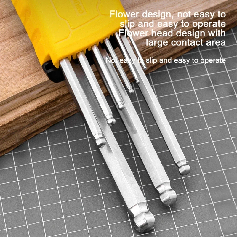 Deli-Jeu de tournevis hexagonaux de type L à double extrémité, clé Allen, boule plate hexagonale, outils à main, 9 pièces