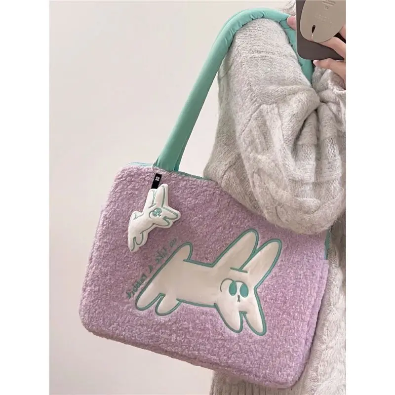 Cute Rabbit Plush Laptop Computer Bag 14 Inch Handbag for Macbook Air 13.3 Case Huawei Lenovo Dell Asus Storage Shoulder Bag