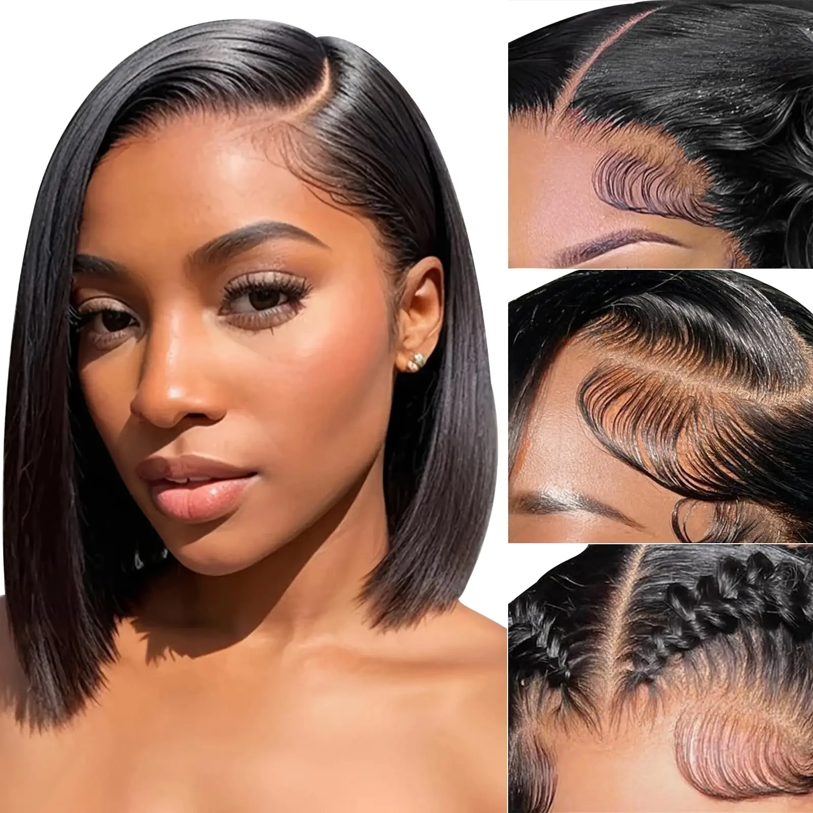 

Short Bob Wig Human Hair 13x4 Straight Hd Lace Front Wigs Human Hair 250 Density Bob Wigs for Women Natural Black 12 Inch