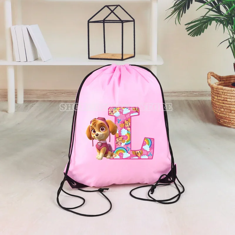 Bolsa con cordón de la Patrulla Canina, Chase Skye, bolsillo con cordón para niñas, ropa de piscina rosa, almacenamiento de zapatos, mochila de embalaje impermeable