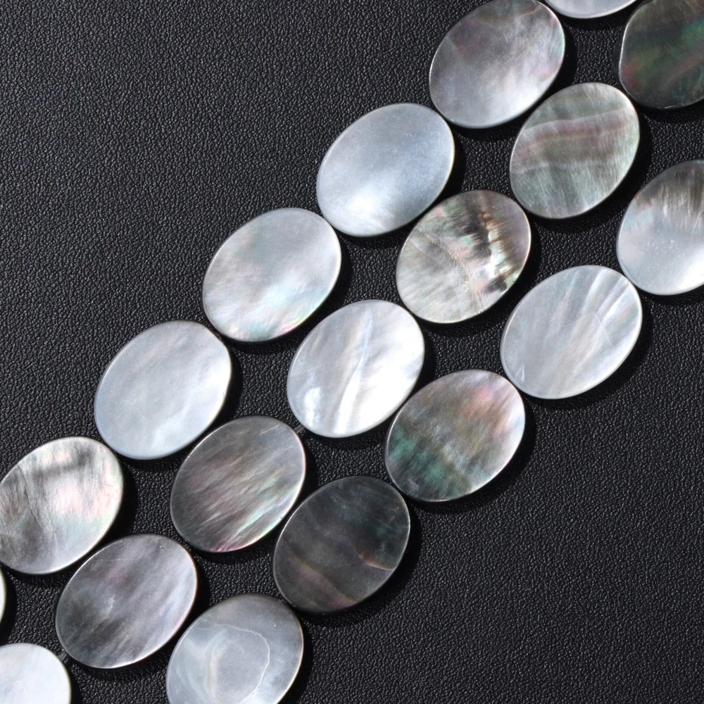 Natural Gray Shell Beads Smooth Straight Hole Double-sided Flat Oval Shape Mother of Pearl Shell Bead for Jewelry Making Diy