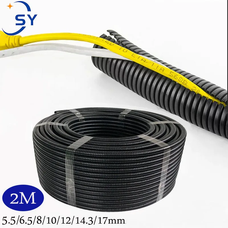 2M Corrugated Pipe Threaded Tube Insulation Flame Retardant Protection Automotive Cable Harness Accessories PP Plastic Bellows