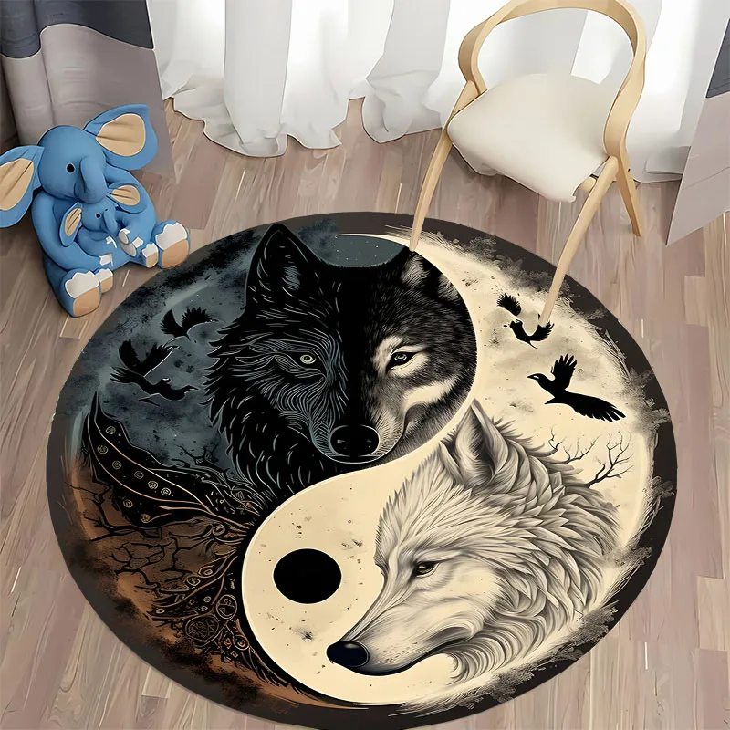 Wolf Yin-Yang Rug: Perfect for Meditation Spaces round carpet for home sofa bedroom, gift
