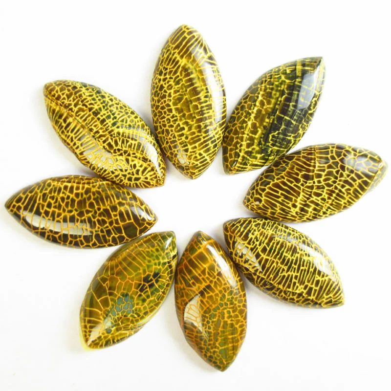 

5Pcs 20x40mm Charms Flat Back Gemstone Bead Yellow Dragon Veins Agates Marquise CAB Cabochon Stone For Women Jewelry Making