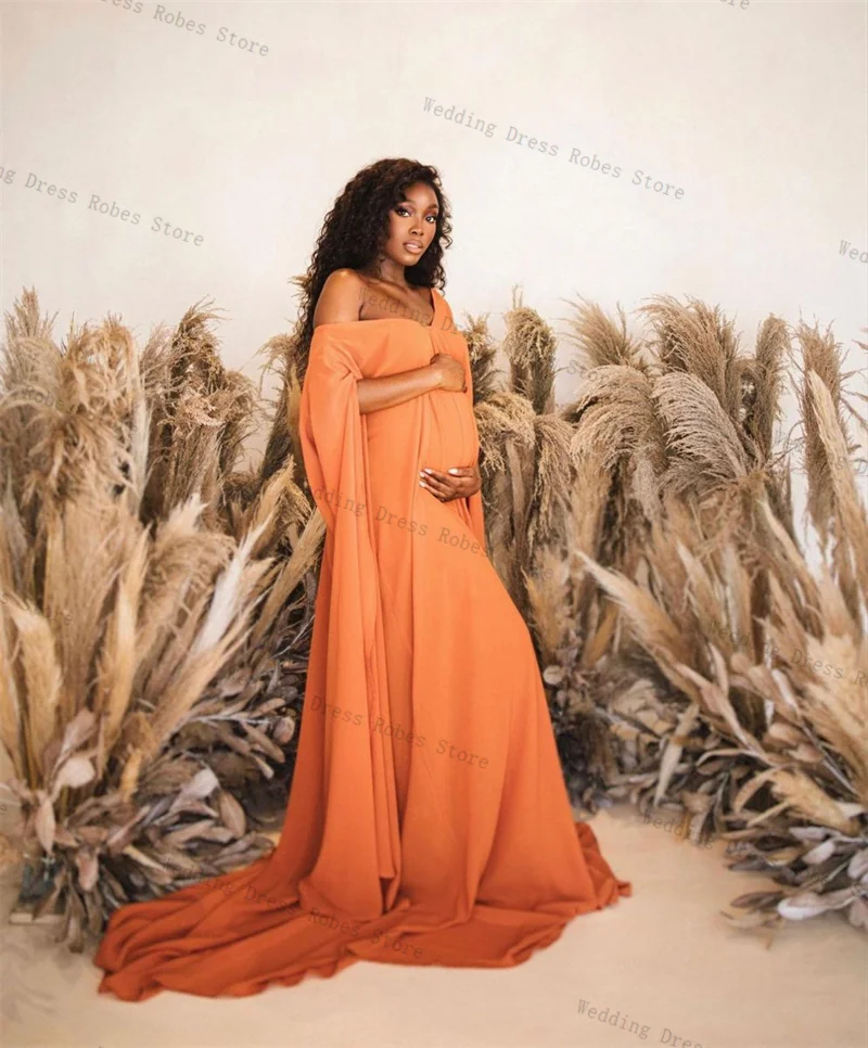

Orange Woman Pregnant Prom Dress For Photo Shoot Sexy V Neck Full Sleeves Maternity Robes Evening Gown Sleepwear Customized