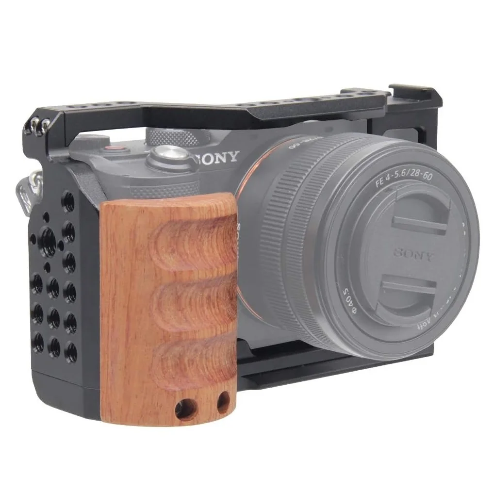 Cadre de protection de cage de caméra professionnel avec poignée en bois, compatible avec SONY Alpha7C a7C ILCE-7C A7C MarkII, alliage d'aluminium