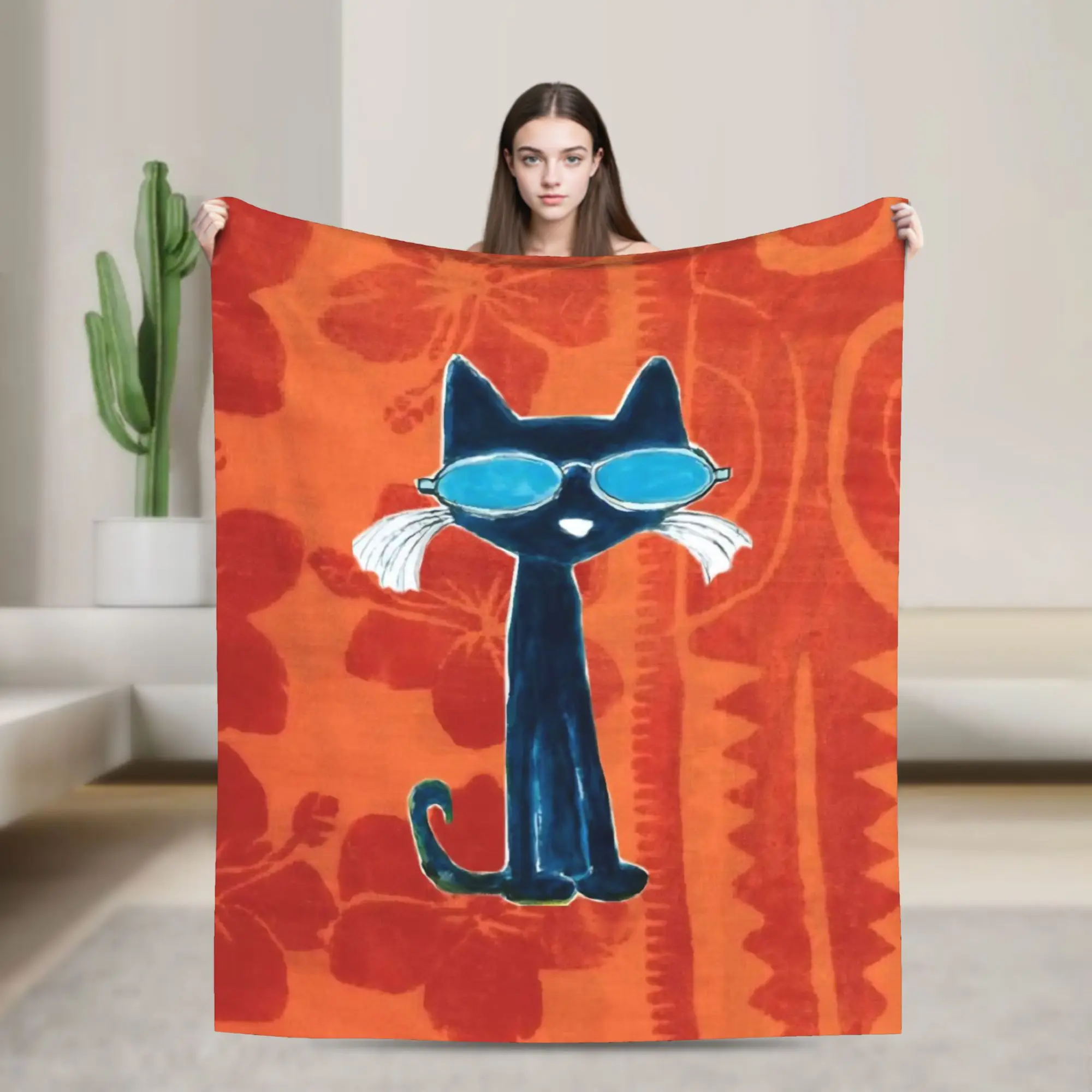 Pete The Cat Gift Blanket For Men Women Warm Cozy Fluffy  Throw Blankets for Bed 50x60 Inches Multiple Sizes