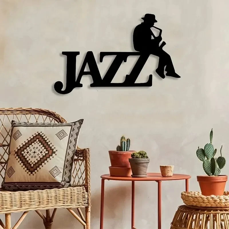 1 Piece Jazz Musician Wall Decor - Heavy Metal Jazz Sign with Saxophone Player Silhouette, Suitable for Living Room