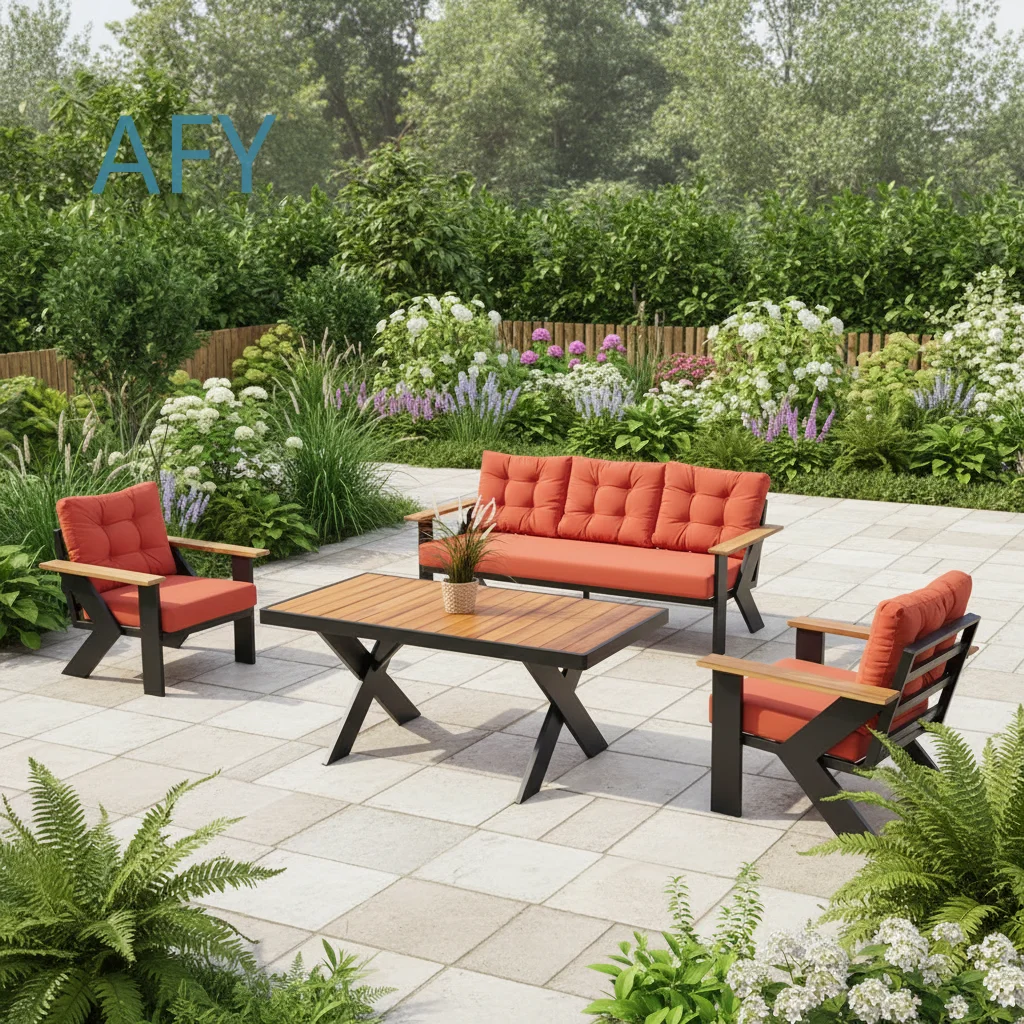 High-End Aluminum Outdoor Garden Sofa Set 5-Piece Terrace Furniture for Hotels Patios Balconies Modern Minimalist Design for