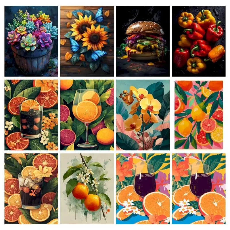 CHENISTORY Painting By Number Fruit Kits Handpainted Canvas Picture By Number Plant Drawing Coloring By Numbers Home Decoration