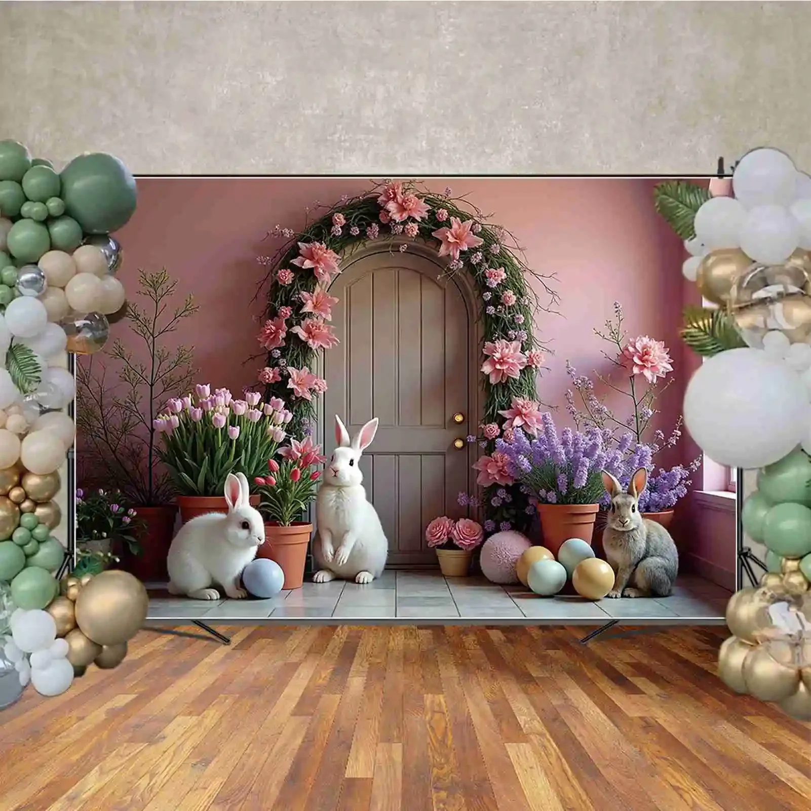MOON.QG 부활절 장식 배경 사진 계란 집 꽃 토끼 포토콜 배경 아기 사진 스튜디오 포토부스 소품