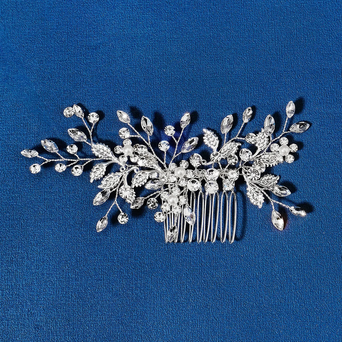 Neuer Haarkamm aus Silberlegierung, handgefertigte Perlen, Strasssteine, modischer Metall-Kopfschmuck, elegantes Haarschmuck-Accessoire für Frauen – Detail 11