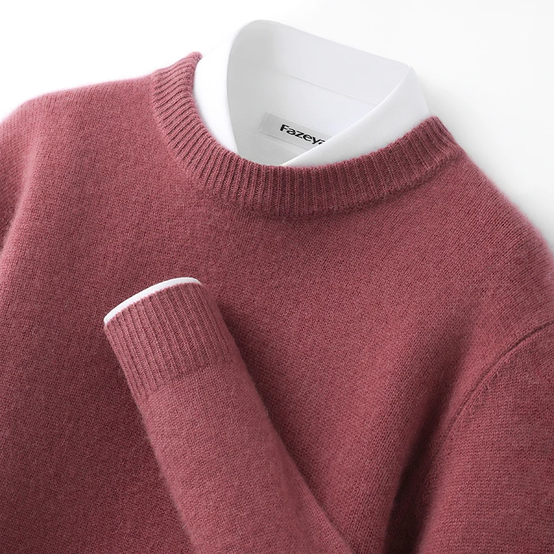 

ZOCEPT 100% Natural Cashmere Sweater Men's Crew Neck Pullover Tops Winter Thickened Thermal Solid Color Sweater Versatile Basic