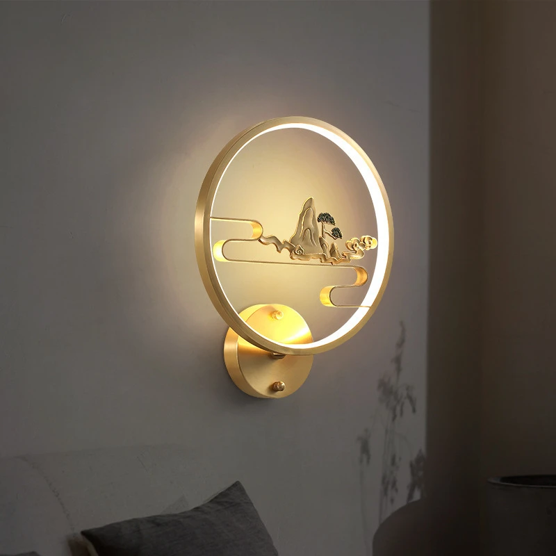 

New Chinese Wall Lamp All Copper Wall Lamp Zen Bedroom Bedside Lamp Study Lamp Led Living Room Wall Lamp