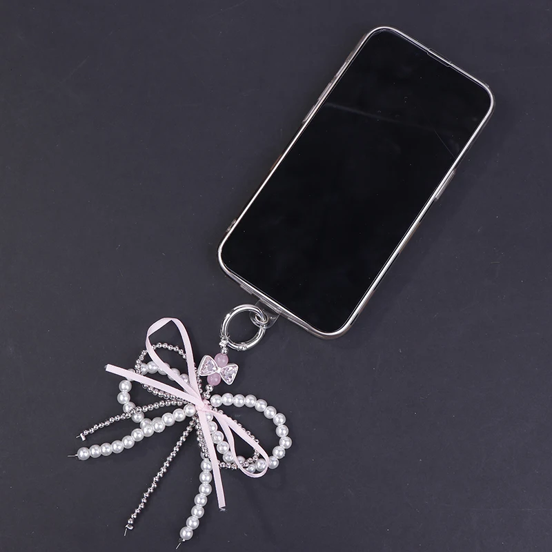 Cute Bow Pearl Phone Pendant Chain Charm Strap Phone Accessories For Phone Camera Bag Keychain