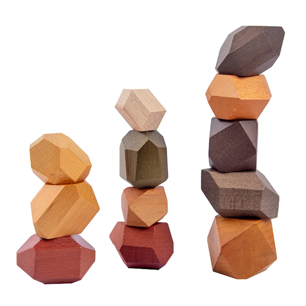 مكعبات بناء خشبية للأطفال، طلاء مائي آمن، شكل حجري قابل للتكديس، طوب تعليمي للأطفال