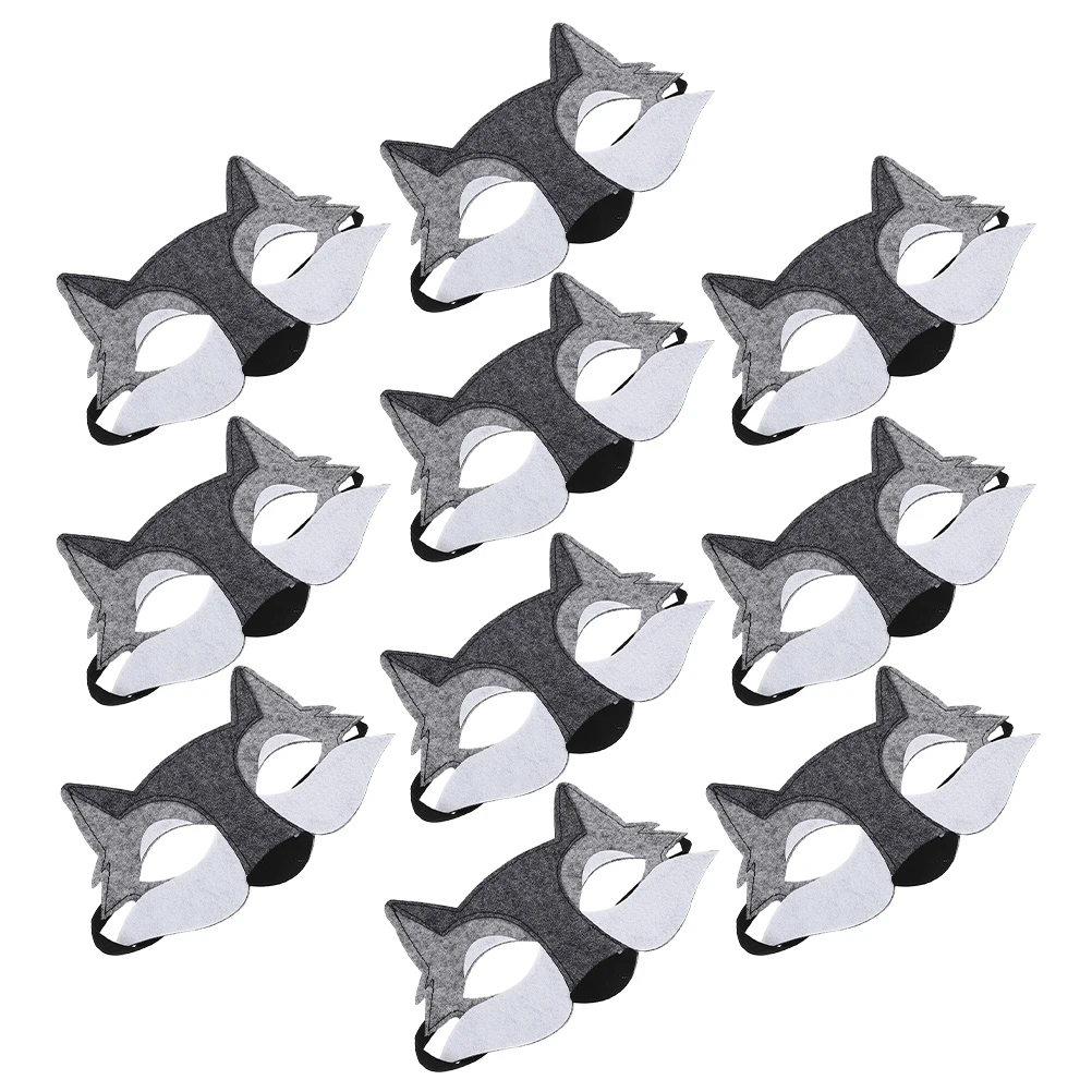 

10 Pcs Masquerade Mask Half Face Cosplay Animal Dress up Felt Light Grey Costume