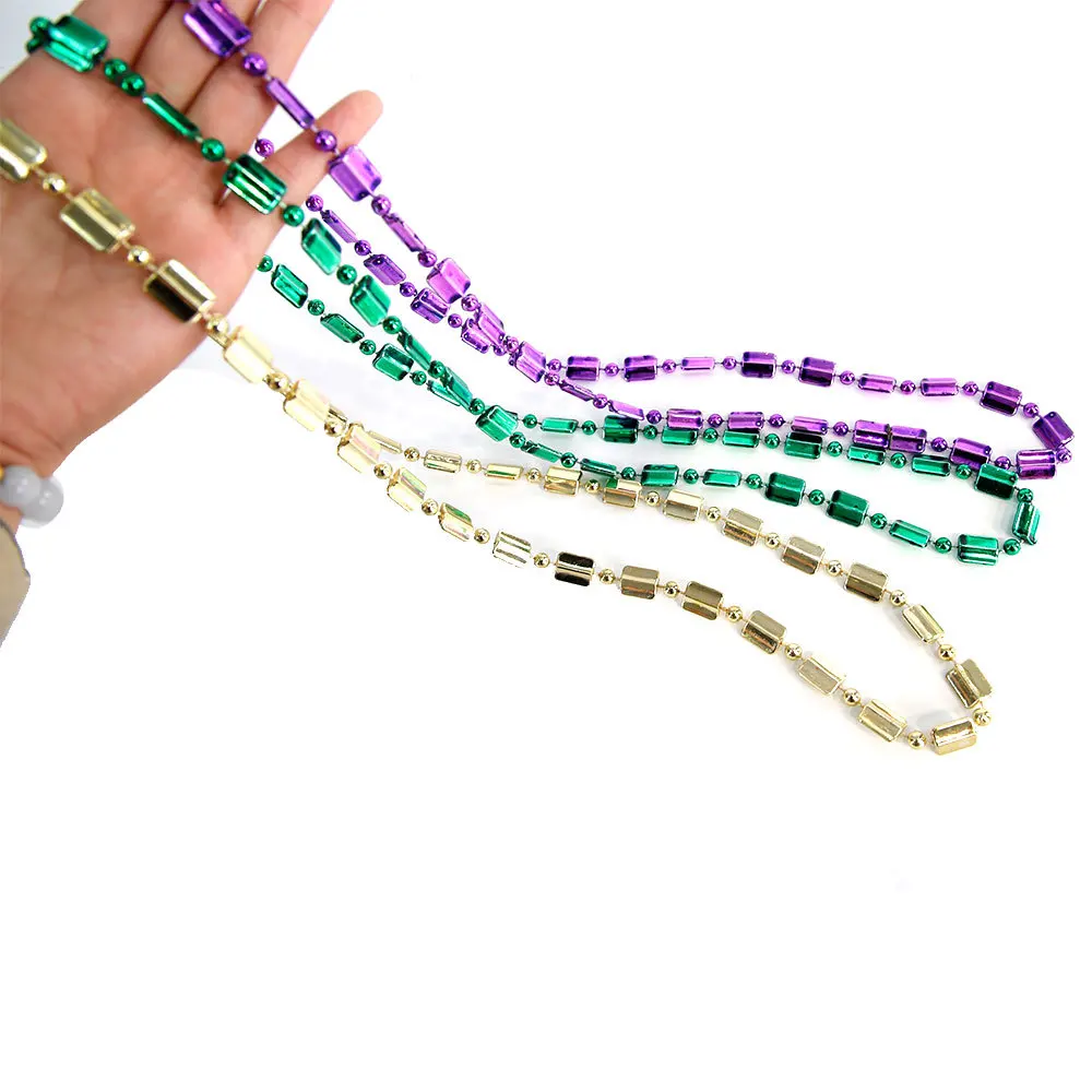 Brazilian Carnival Square Bead Necklace Holiday Party Decoration Purple Green Gold Chain Accessory