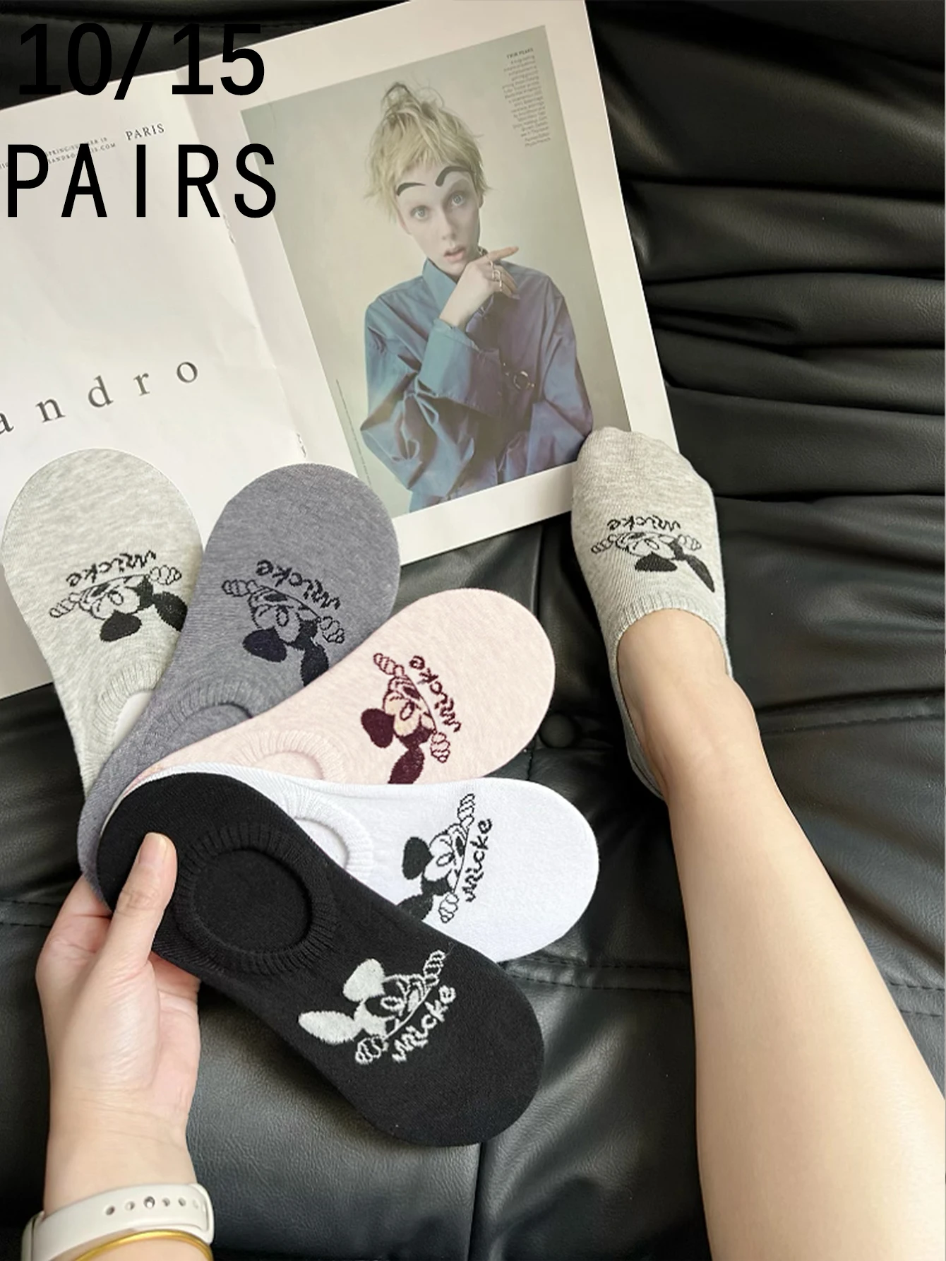 

10/15 пар miniso, новые модные удобные дышащие женские носки-лодочки с рисунком Микки Мауса Диснея