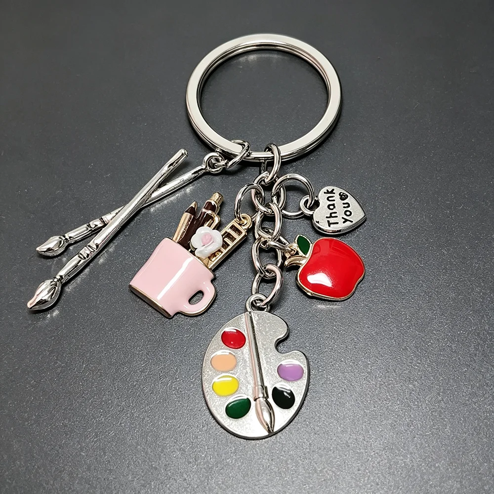 1 Stück Kunstlehrer-Schlüsselanhänger, Farbpalette, Pinsel, Apfel, Dankeschön-Herz-Anhänger, Weihnachts-, Black-Friday-, Geburtstags- und Abschlussgeschenk – Detail 2