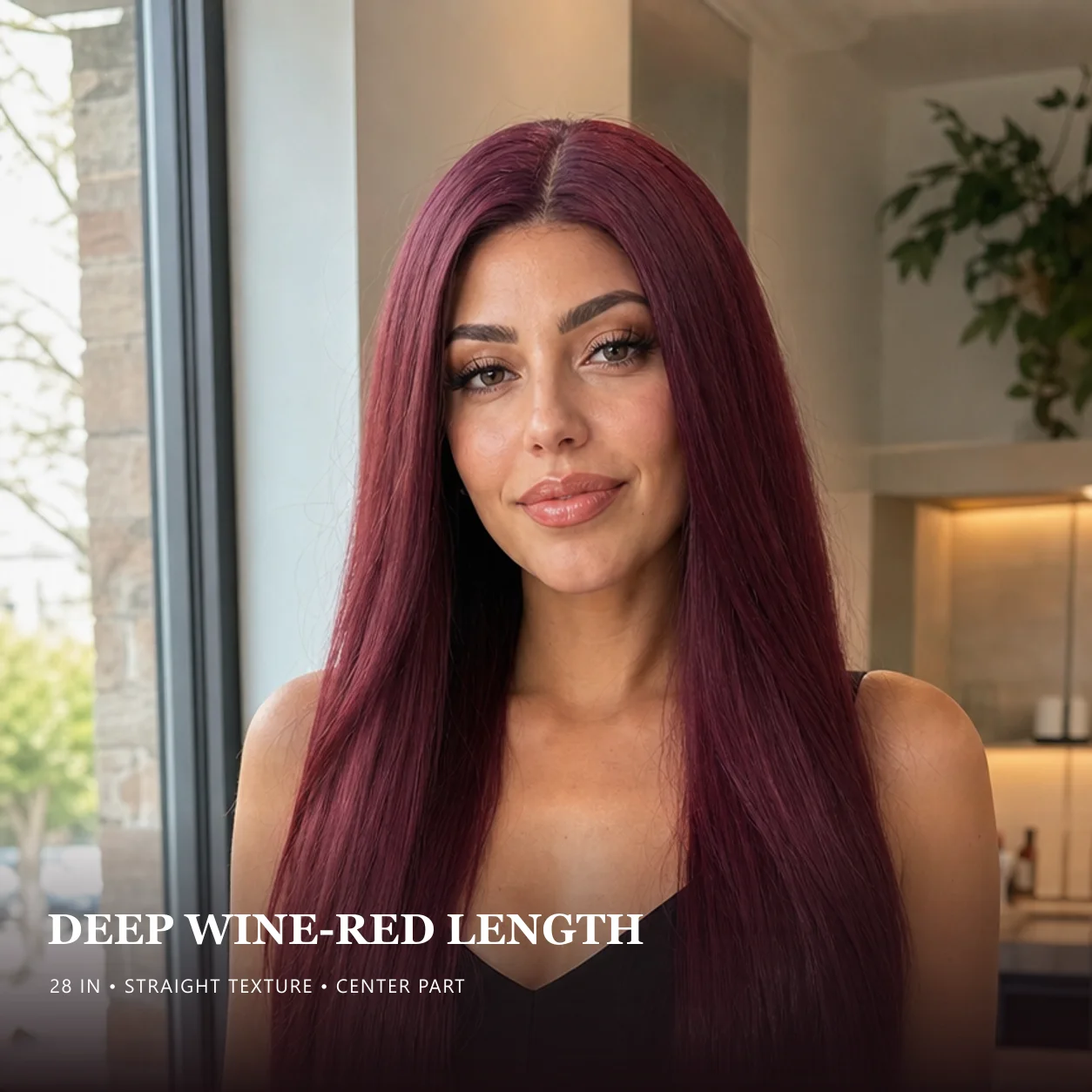 28 Inch Burgundy Straight 13×6 Lace Frontal Wig Deep Wine Red Long Silky Straight Synthetic Wig