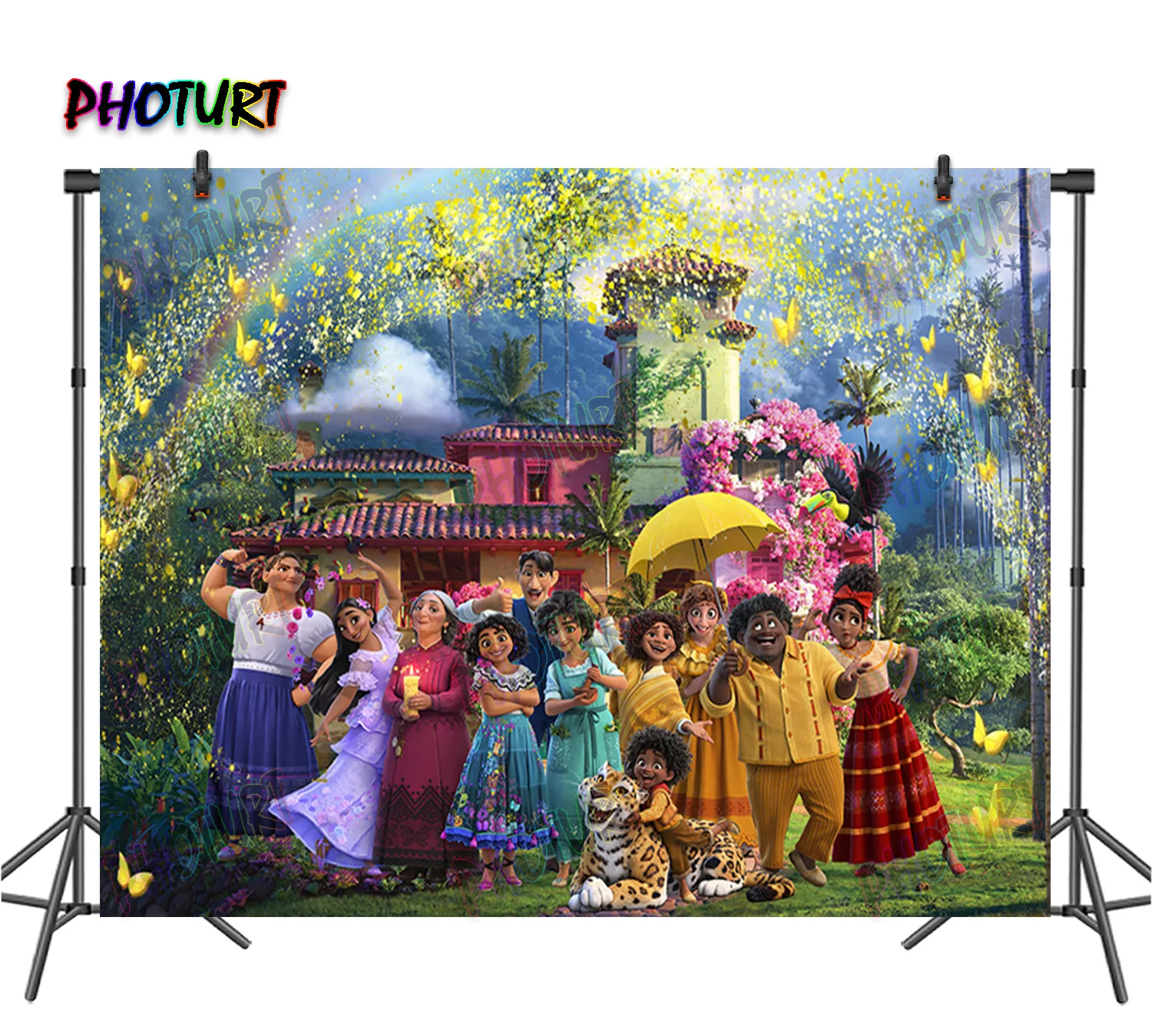 PHOTURT Encanto Magic House Backdrop Kids Birthday Photography Background Flower Wall Rainbow Polyester Vinyl Decor Booth Prop