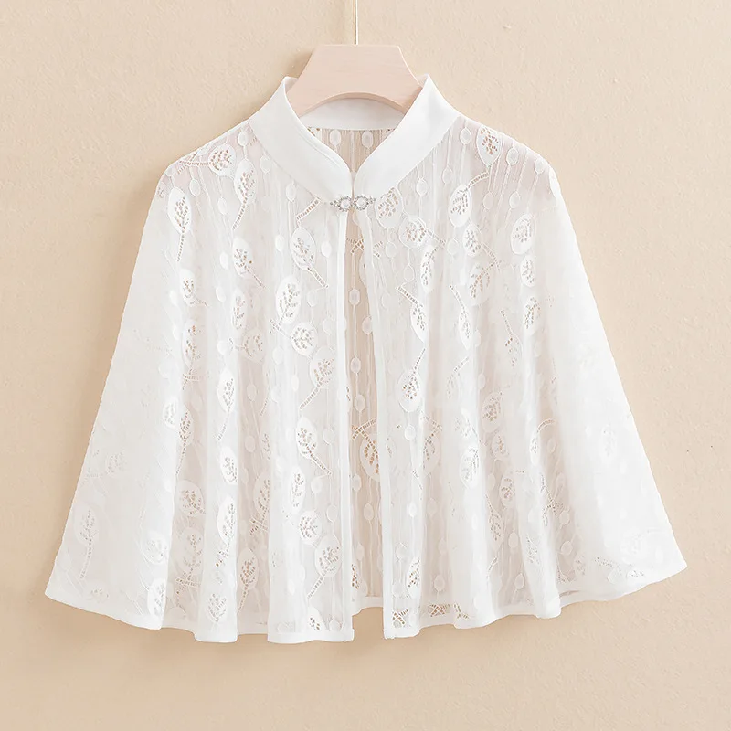 

Lace Transparent Shawl for Cheongsam Skirt Summer Thin Cloak Outside Cardigan Short Sunscreen for Spaghetti Strap Dress Women