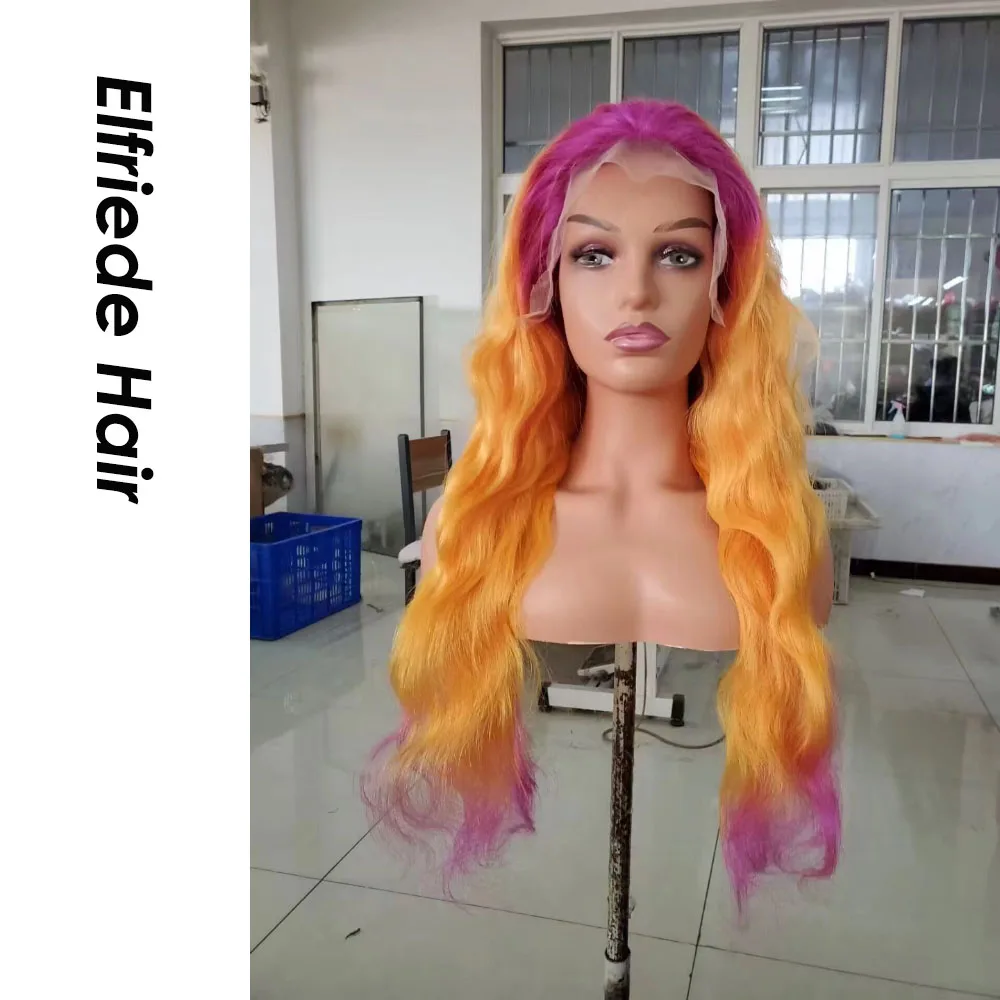 Elfriede Purple Orange Precolored Body Wave Hair Wigs for Women Lace Wig 4x4 13X4 13X6 HD Lace Frontal Wig 100% Human Hair Wigs