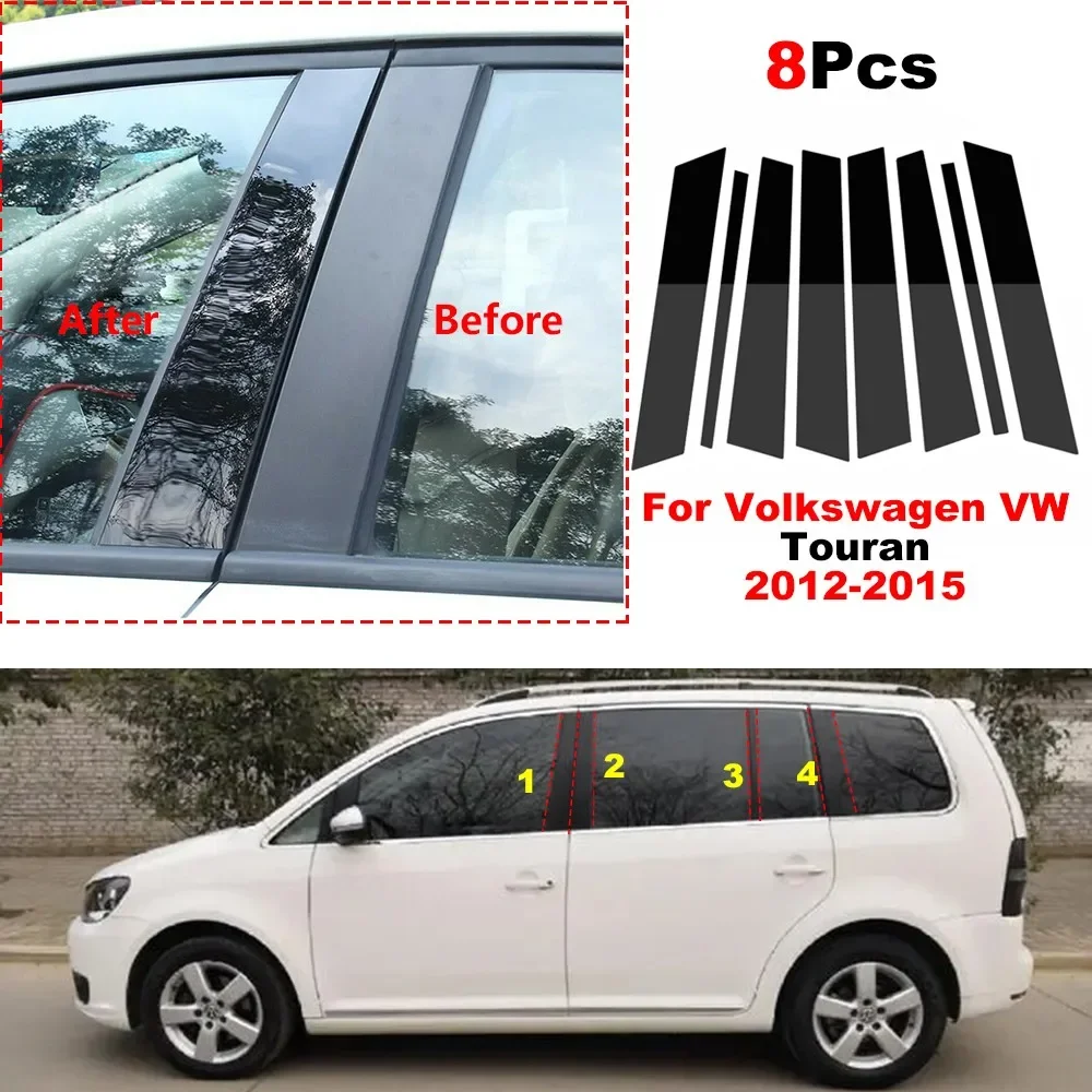 

8Pcs Car Middle Column PC Window Trims Decoration B C Pillar Strip Carbon Fiber Car Stickers For Volkswagen VW Touran 2012-2015