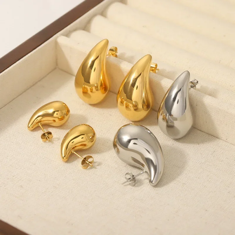 10-31mm Stainless Steel Vintage Chunky Water Drop Earrings For Women Gold Plated Thick Earring Statement Wedding Jewelry Gifts