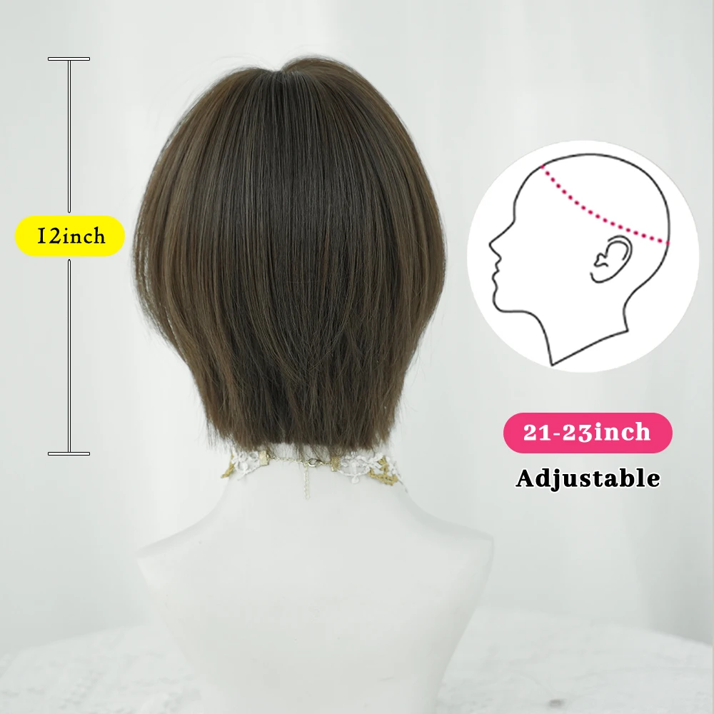 Parrucca da donna con capelli lisci corti PARK YUN con parrucche sintetiche per feste quotidiane in pelle marrone fibra resistente al calore capelli