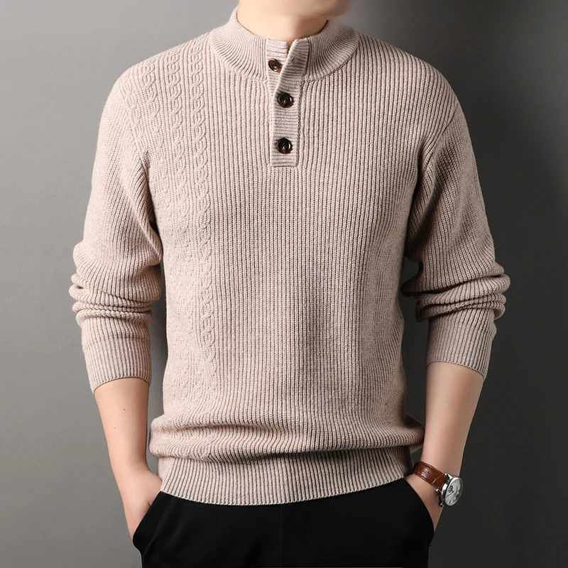 

Men's Loose Casual Full Wool Semi-turtleneck Long Sleeve Pullovers Sweater Autumn Winter Warm Jumper Knitted Sweaters Tops