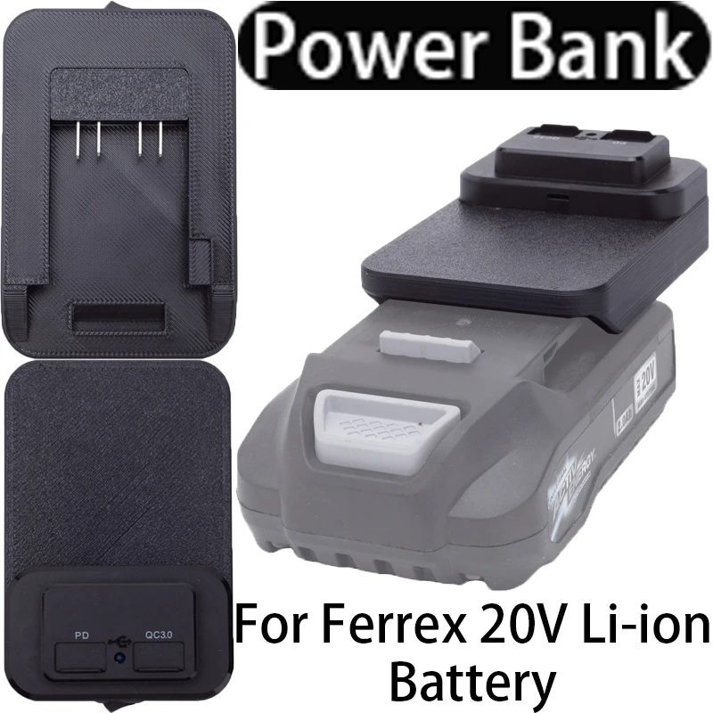 

Mobile phone power bank for Ferrex 20V Li-ion battery adapter uses USB and Type-C interface for fast charging