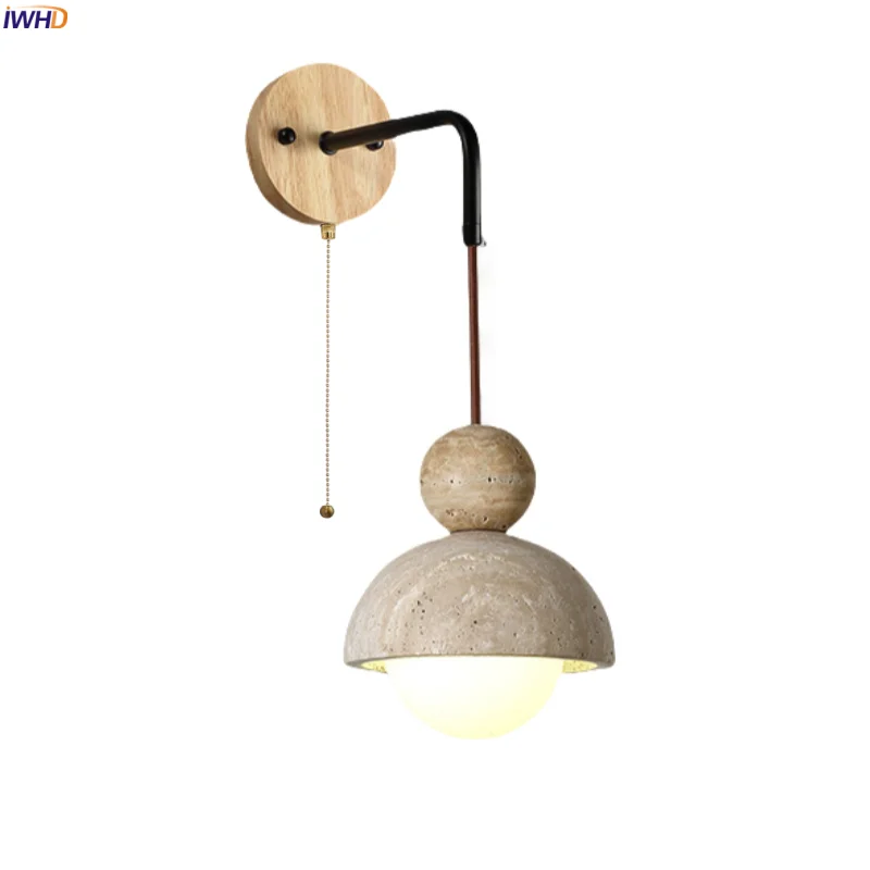 

IWHD Nordic Modern LED Wall Sconce Lamp For Home Lighting Adjustable Wire Yellow Travertine Living Room Reading Lights Wandlamp