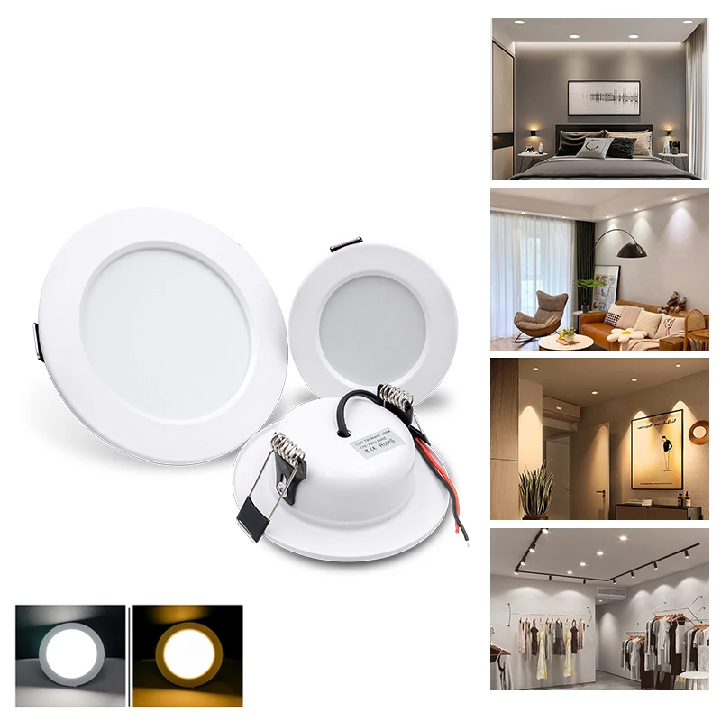 LED Downlight 110V 220V Round Recessed Ceiling Lamp DC12V 24V 5W 9W 12W 15W 18W Panel Down Lights Cold/Warm White Led Spotlight