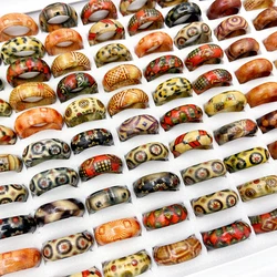 50/100Pcs Vintage African Totem Wood Neutral Ring Ethnic Style Mixed Payment Multi Piece Set Finger Accessories Jewelry Gifts