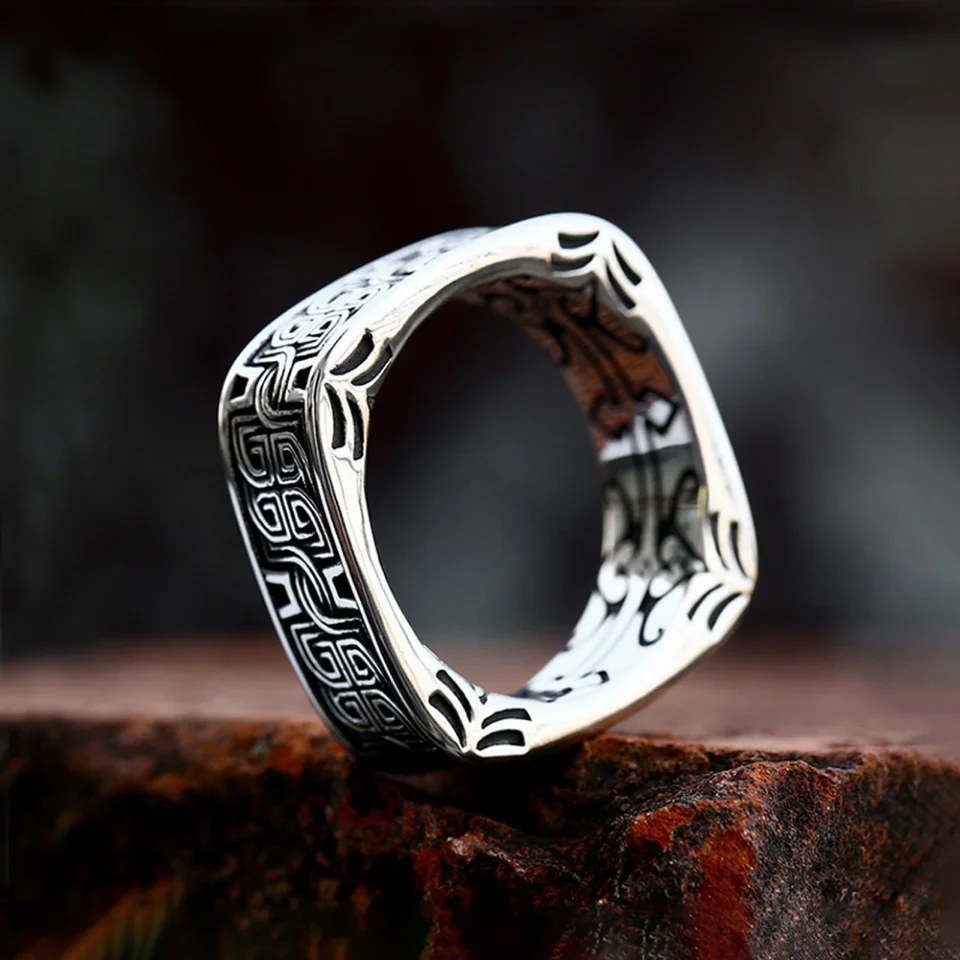 Simple Vintage Viking Runes Rings For Men Women Stainless Steel Punk Biker Floral Pattern Ring Fashion Jewelry Gift Dropshipping