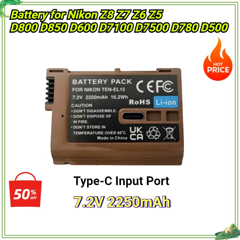 

Емкость 2250 мАч EN-EL15C EN EL15C Входной порт типа C для Nikon Z5 Z6 Z6 II Z7 Z7II D780 D850 D7500 D600 D500