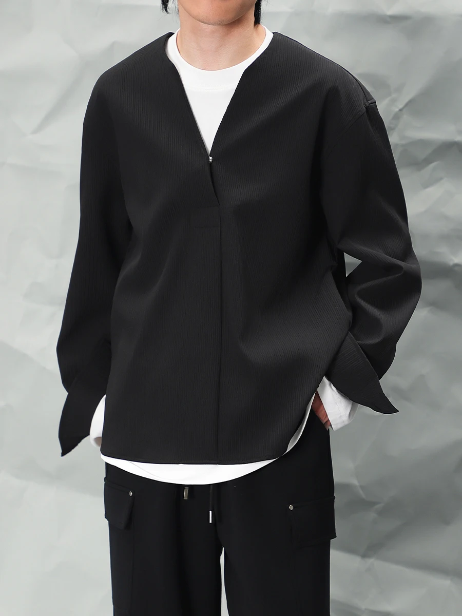 

Men's Loose Fit Long Sve V-Ne irt Luxury Sle Autumn Trendy Jaet Lightweight No Collar Outerwear Polyester Fiber