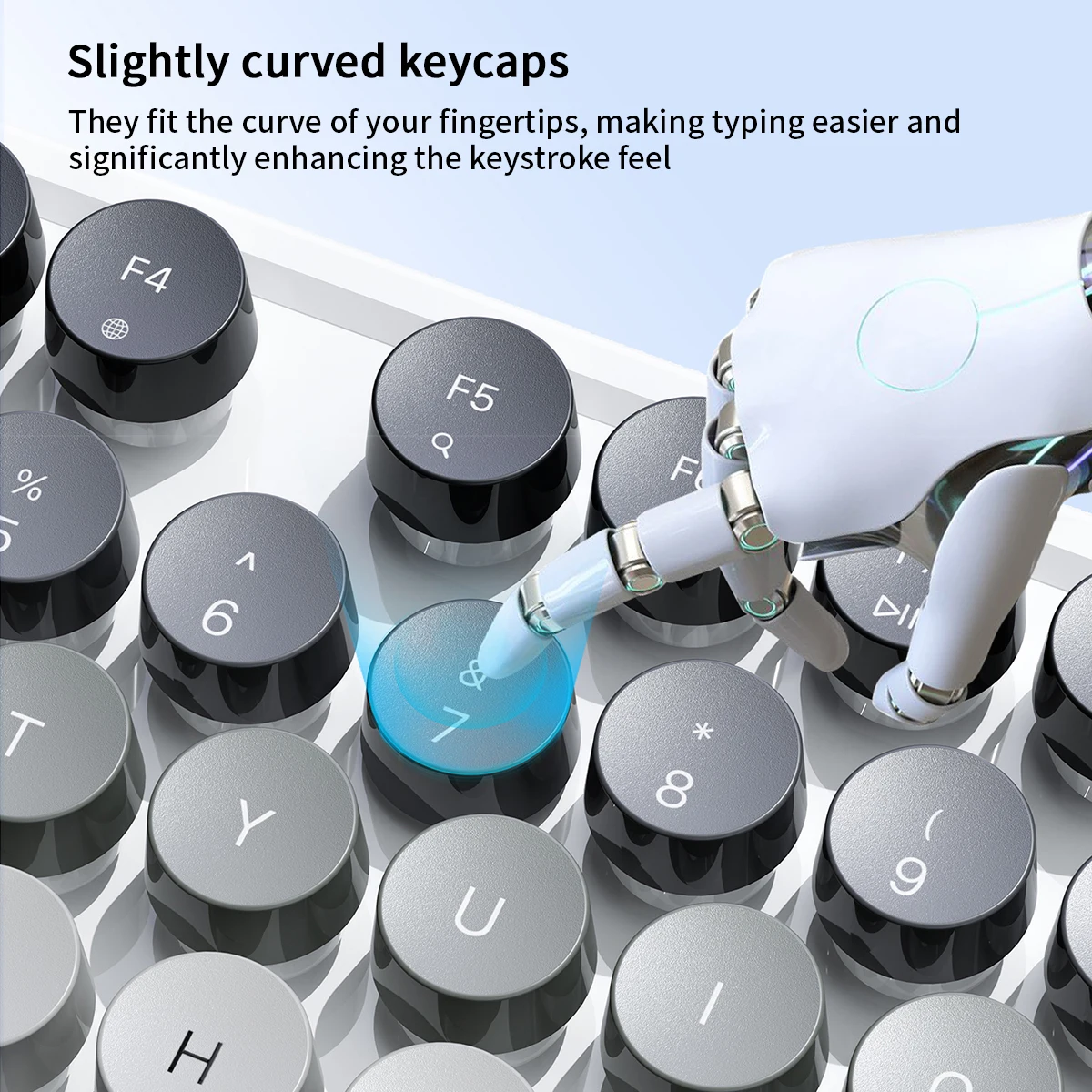 MOFii Gray White Gradient Dual-Mode Wireless Combo, Retro Round Rechargeable Ergonomic Keyboard Mouse for Multi Devices