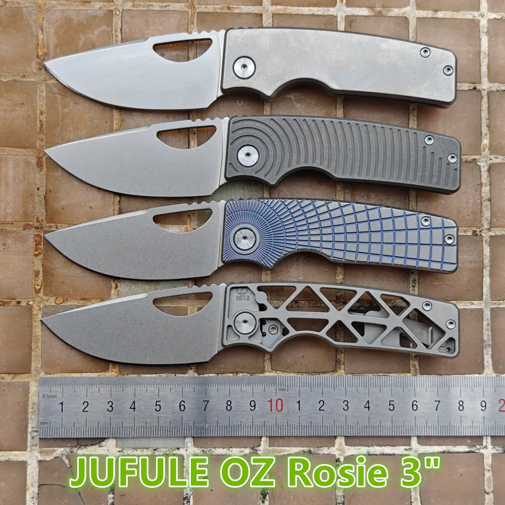 JUFULE New OZ Rosie Titanium Handle Real 60+ HRC 154CM Steel Ceramic Bearings Pocket EDC Tool Camping Hunt Outdoor Folding Knife