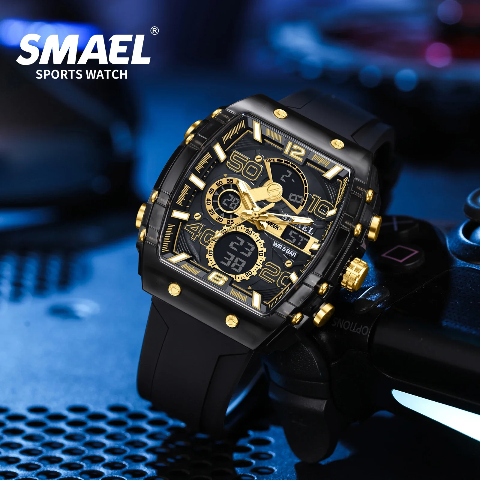 SMAEL 8109 Electronic Watch New Men\'s Watch Multifunctional Sports 50M Waterproof Dual Display LED Night Light Leisure Student