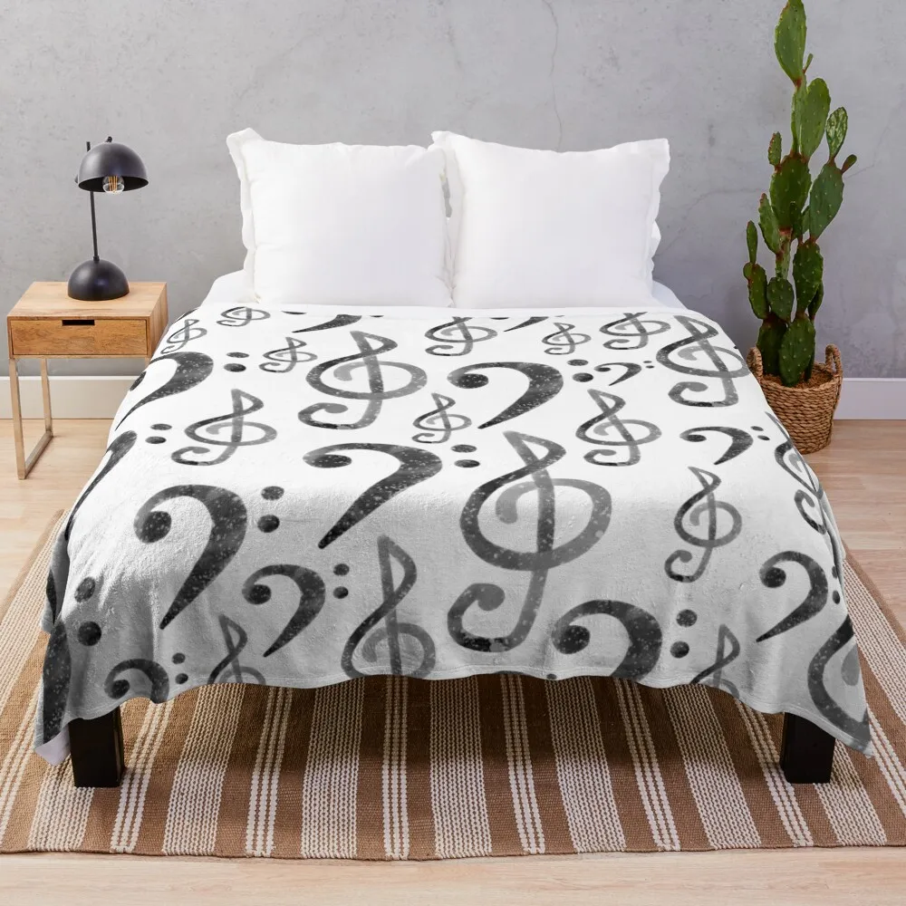 Watercolor Bass and Treble Clefs Throw Blanket Loose Sofa Throw Blankets