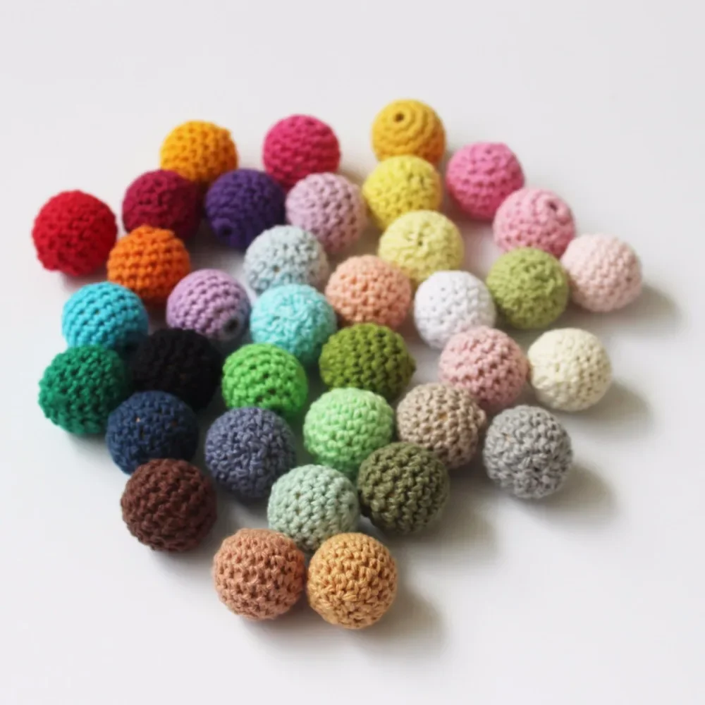 5pcs 16-20mm Crochet Round Wooden Beads Mix Handmade ball Can Chew DIY Nursing Jewelry Organic Teething Bracelet beads