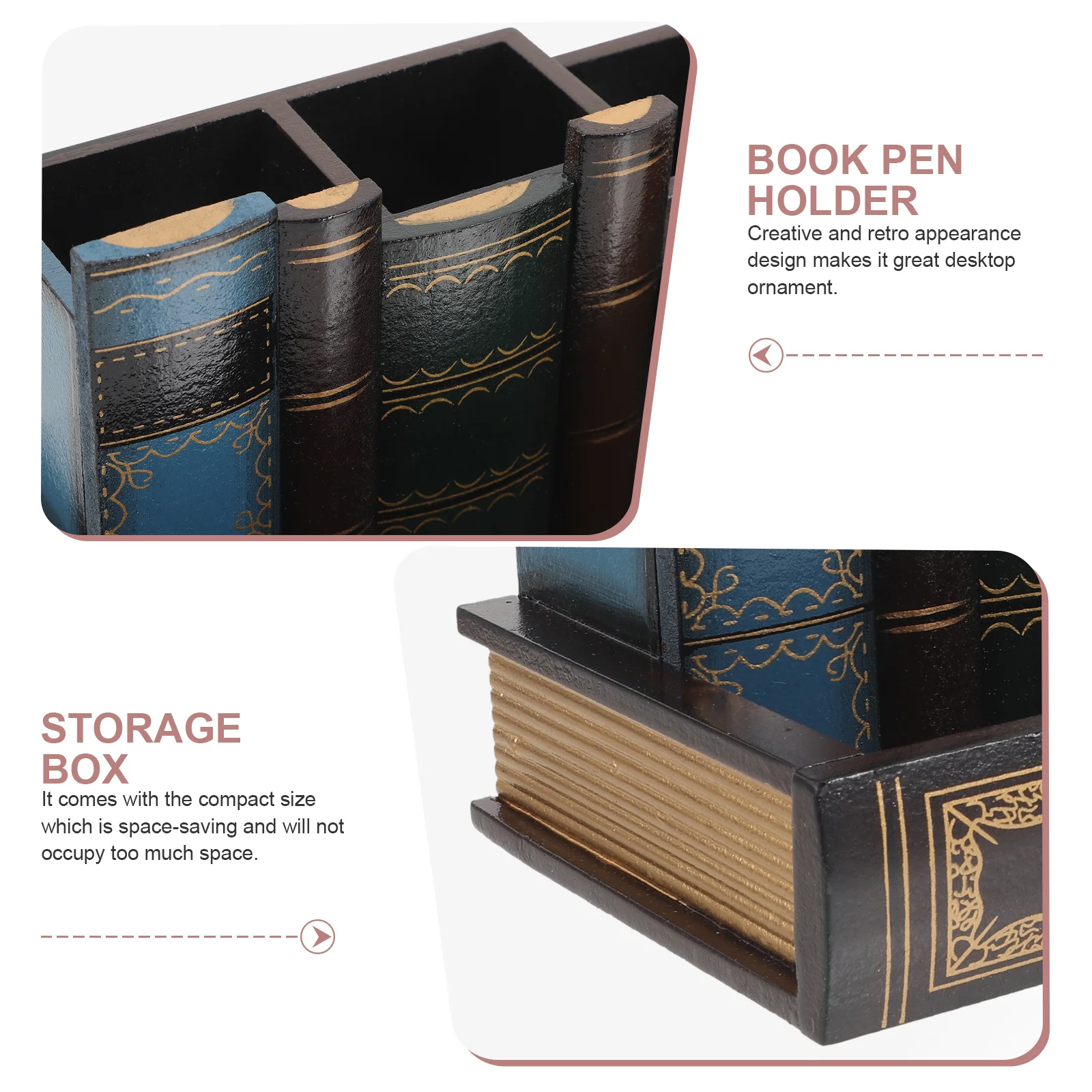 

Retro Book Design Pen Holder 1 Piece Desktop Stationery Organizer for Office School Study Room Decorative Container