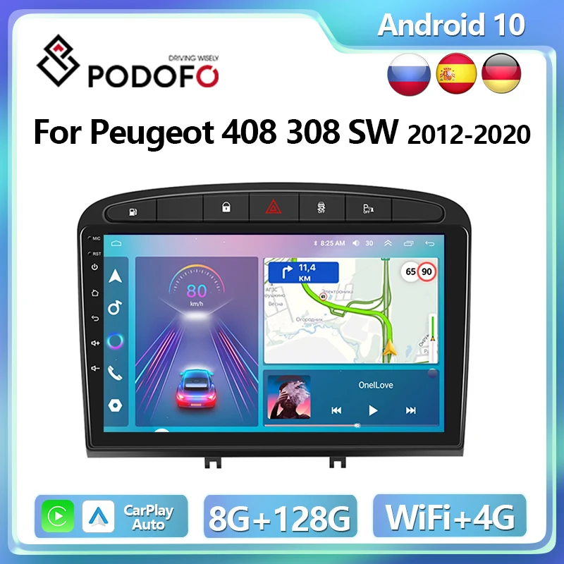 

Podofo 4G CarPlay Android Radio For Peugeot 408 308SW 2012-2020 Car Multimedia Player 2din GPS Stereo Ai Voice Autoradio Unit