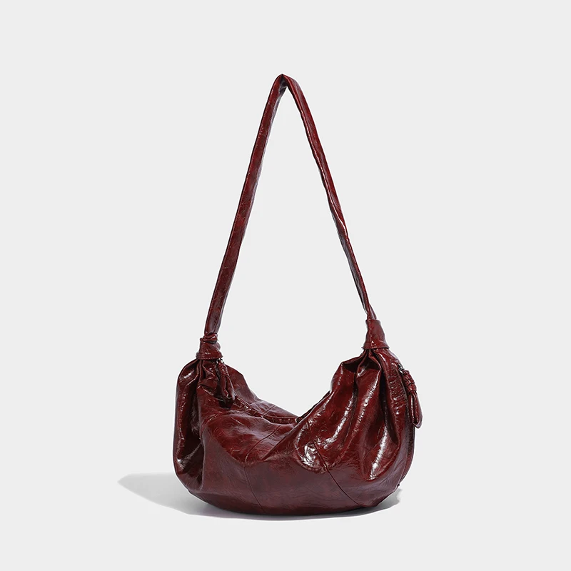 

Women's retro lazy oil wax pu leather bag luxury design casual armpit style European and American style off-road one-shoulder ba