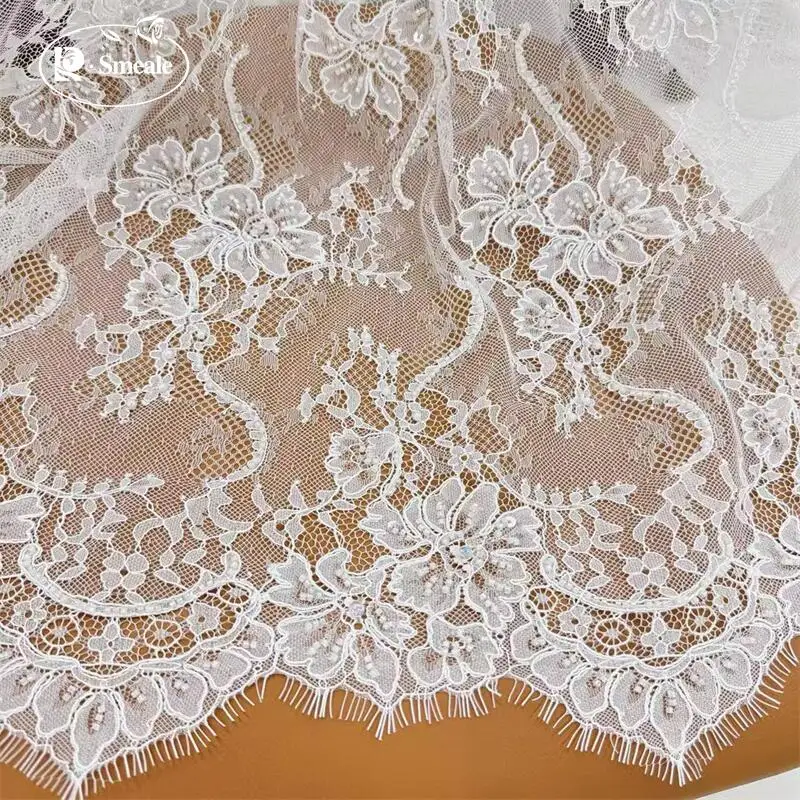 Beads Cord Embroider Flash Sequins Lace Fabric.Luxury Evening Dress French Lace .Advanced Customization Bridal Wedding Fabric